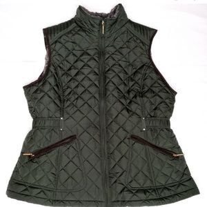 Weatherproof Women's Quilted Vest LG Fleece Lined Insulated Olive Green/Brown